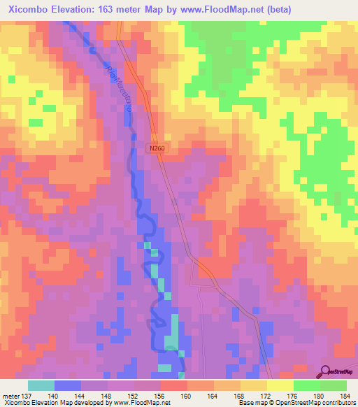 Xicombo,Mozambique Elevation Map