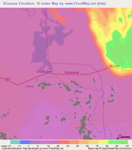 Xicavane,Mozambique Elevation Map