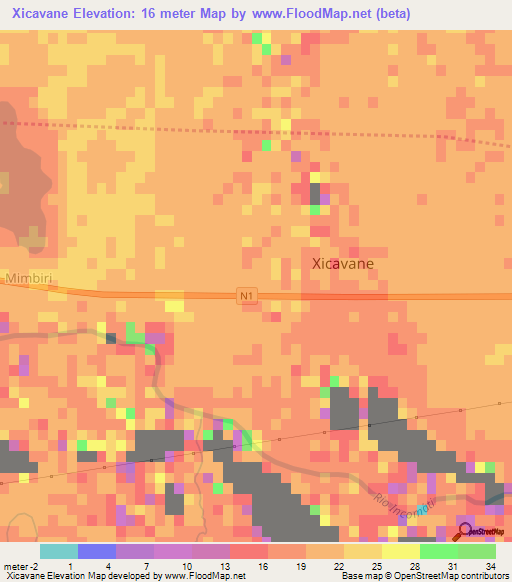 Xicavane,Mozambique Elevation Map