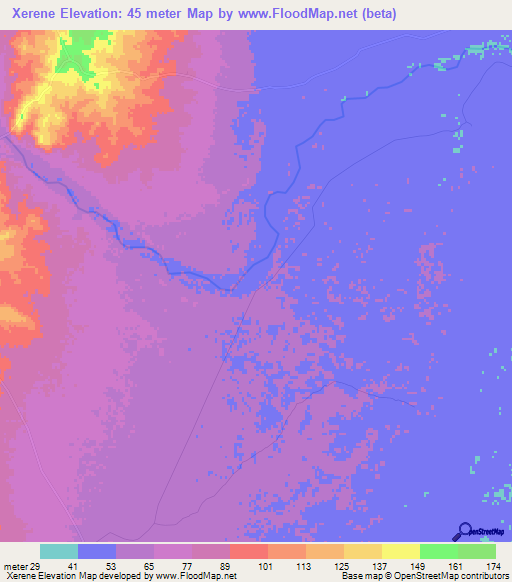 Xerene,Mozambique Elevation Map