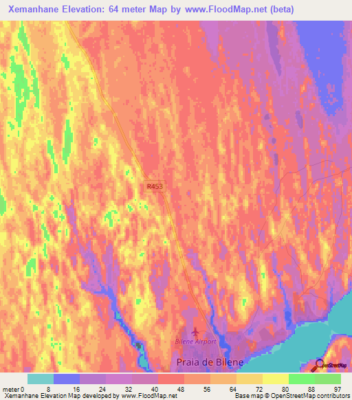 Xemanhane,Mozambique Elevation Map