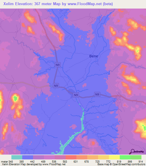 Xelim,Mozambique Elevation Map