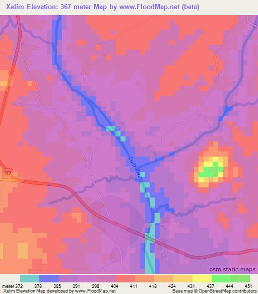 Xelim,Mozambique Elevation Map