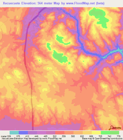 Xecuecuete,Mozambique Elevation Map