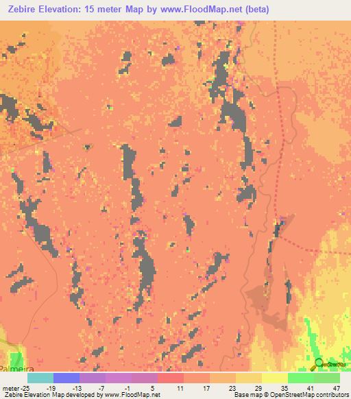 Zebire,Mozambique Elevation Map