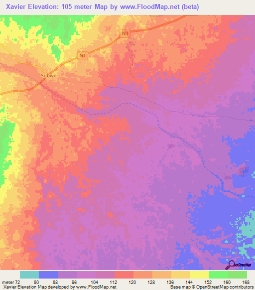 Xavier,Mozambique Elevation Map