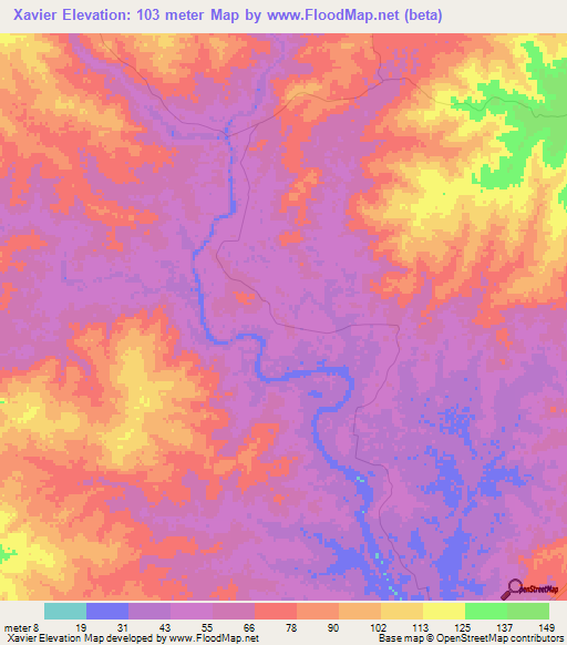 Xavier,Mozambique Elevation Map