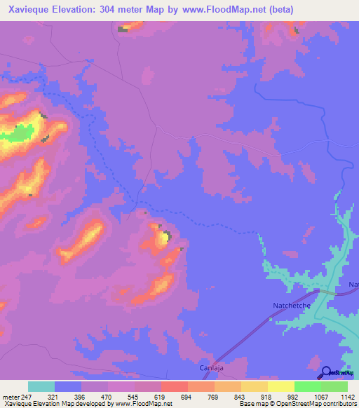 Xavieque,Mozambique Elevation Map