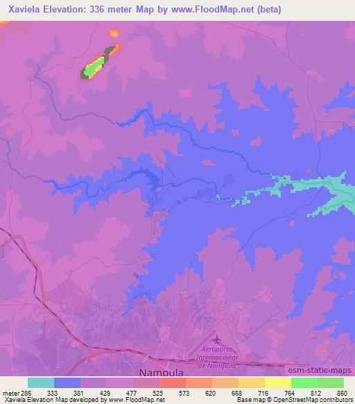 Xaviela,Mozambique Elevation Map