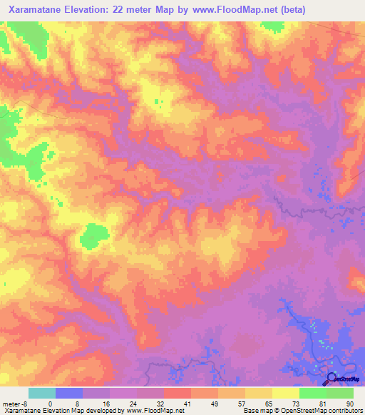 Xaramatane,Mozambique Elevation Map