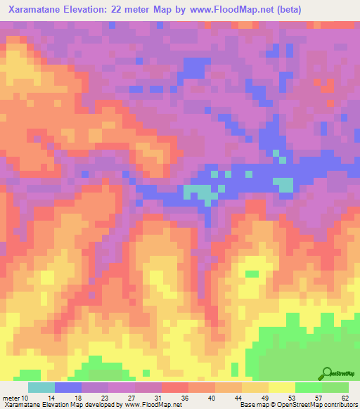 Xaramatane,Mozambique Elevation Map