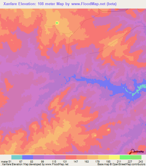 Xanfare,Mozambique Elevation Map