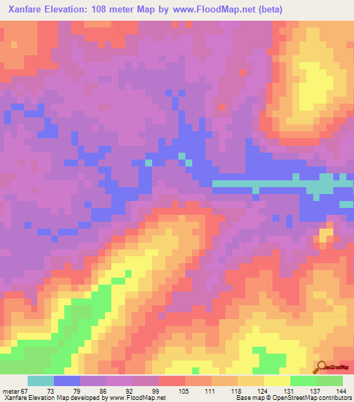 Xanfare,Mozambique Elevation Map