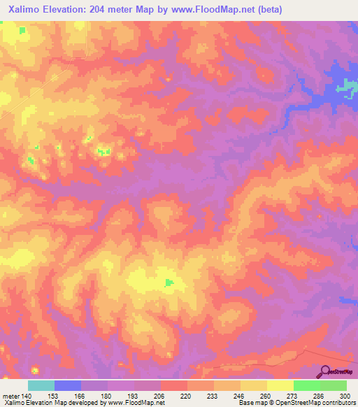 Xalimo,Mozambique Elevation Map