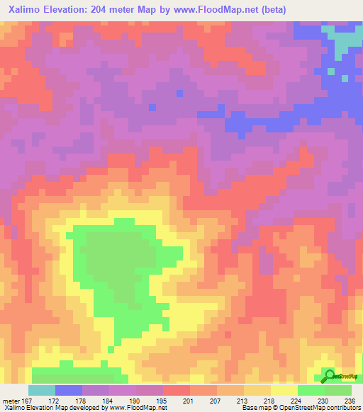 Xalimo,Mozambique Elevation Map