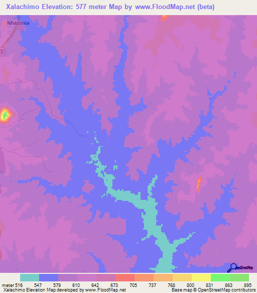 Xalachimo,Mozambique Elevation Map