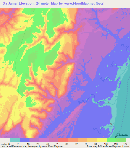 Xa-Jamal,Mozambique Elevation Map