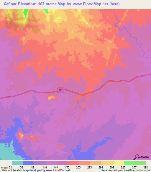 Xafinar,Mozambique Elevation Map