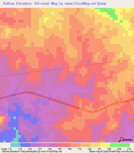 Xafinar,Mozambique Elevation Map