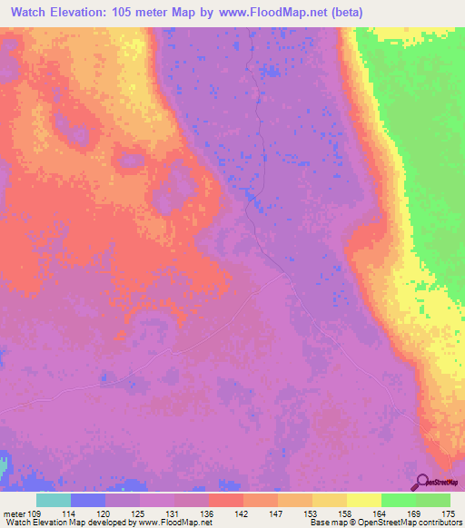 Watch,Mozambique Elevation Map