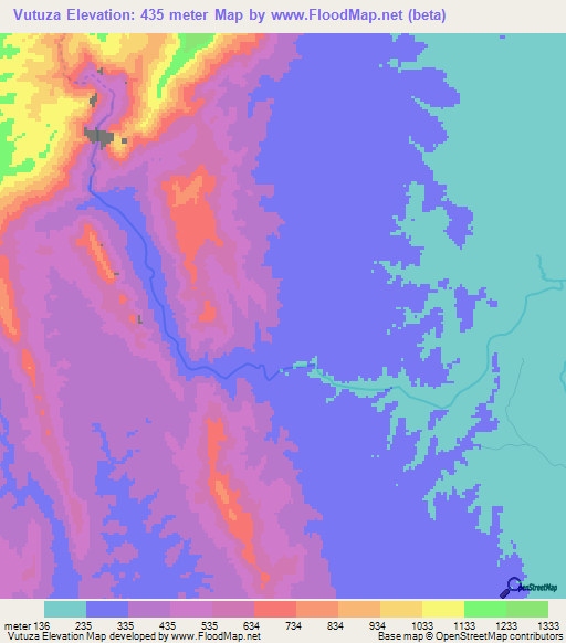 Vutuza,Mozambique Elevation Map