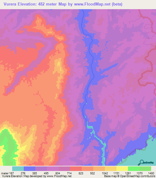 Vurera,Mozambique Elevation Map