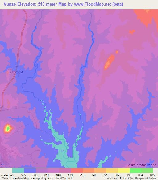 Vunze,Mozambique Elevation Map