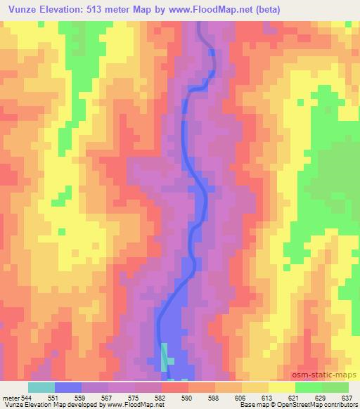 Vunze,Mozambique Elevation Map
