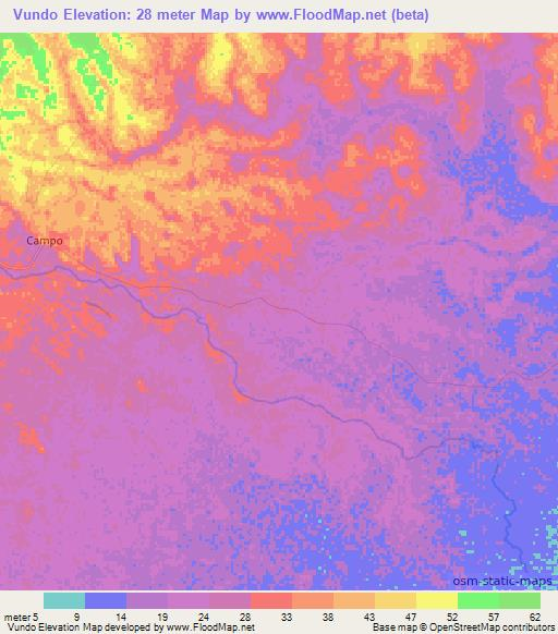 Vundo,Mozambique Elevation Map