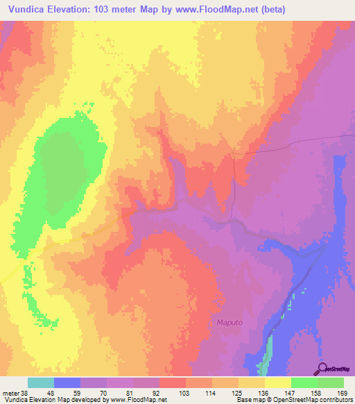 Vundica,Mozambique Elevation Map