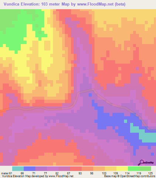 Vundica,Mozambique Elevation Map