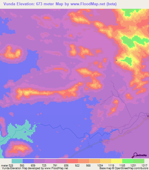 Vunda,Mozambique Elevation Map