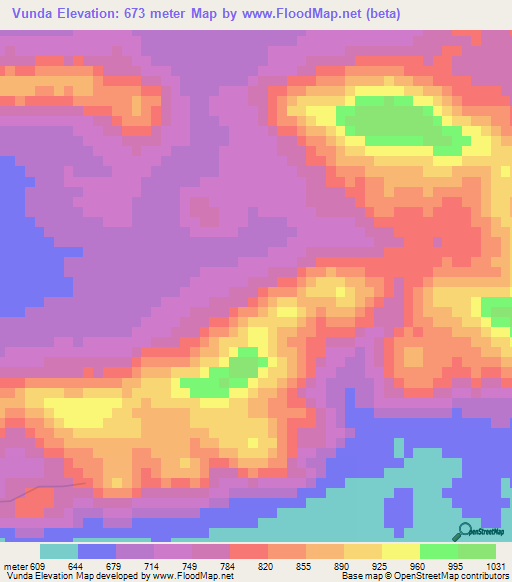 Vunda,Mozambique Elevation Map