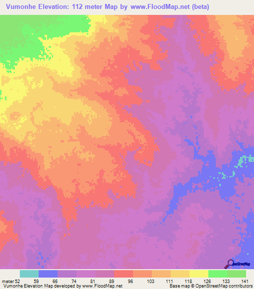 Vumonhe,Mozambique Elevation Map