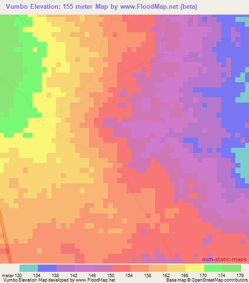 Vumbo,Mozambique Elevation Map