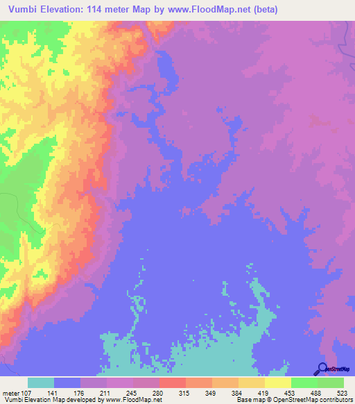 Vumbi,Mozambique Elevation Map