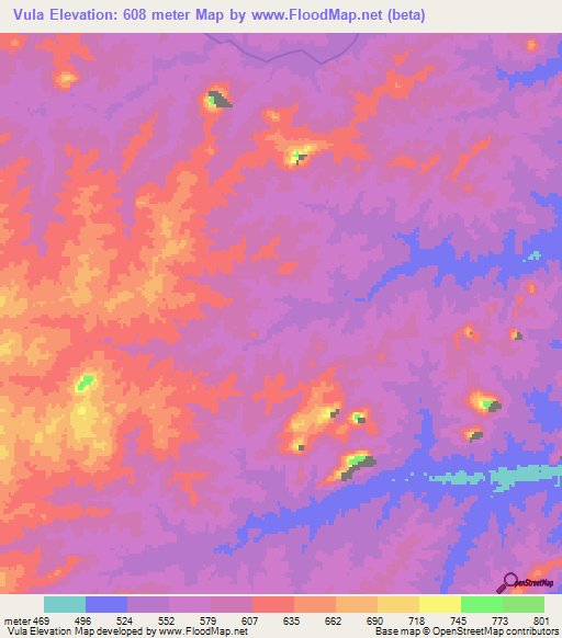Vula,Mozambique Elevation Map