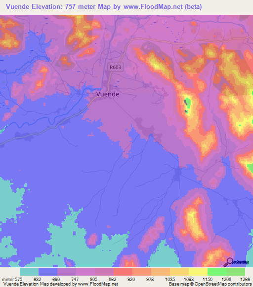 Vuende,Mozambique Elevation Map