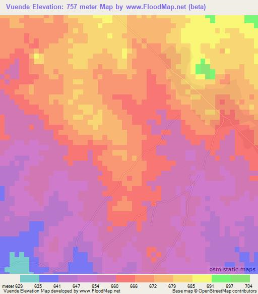 Vuende,Mozambique Elevation Map