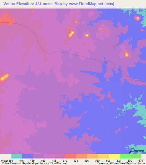 Votiua,Mozambique Elevation Map