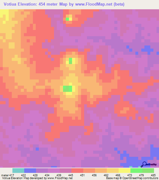 Votiua,Mozambique Elevation Map