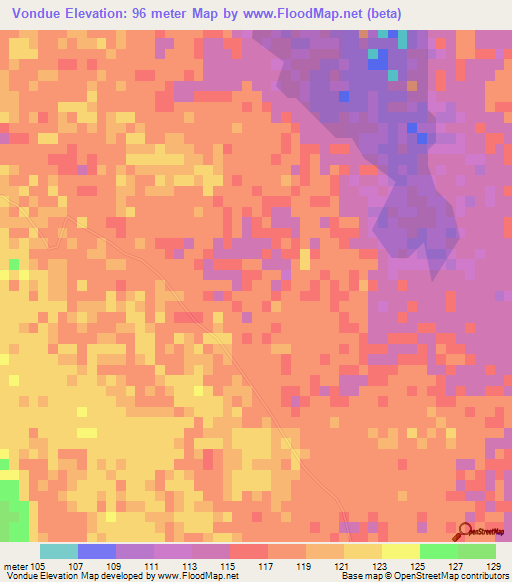 Vondue,Mozambique Elevation Map