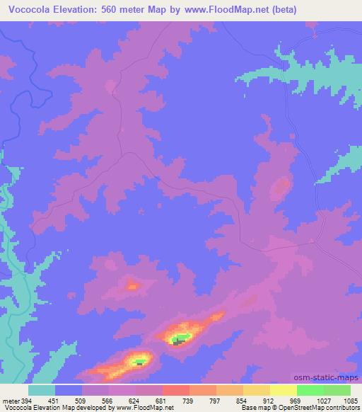 Vococola,Mozambique Elevation Map