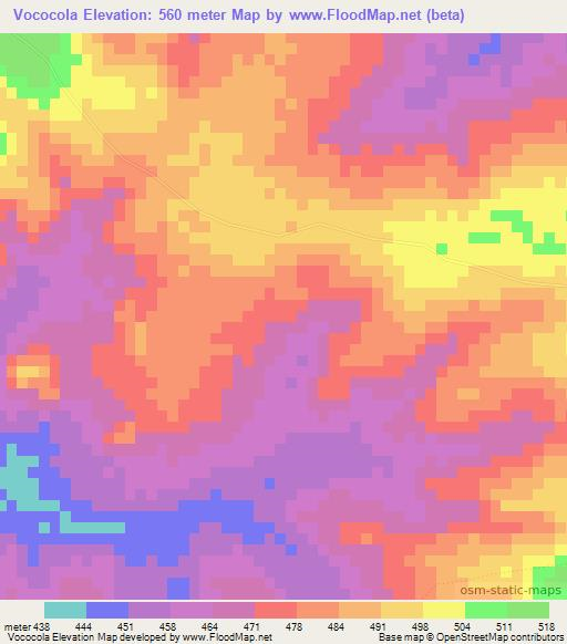 Vococola,Mozambique Elevation Map