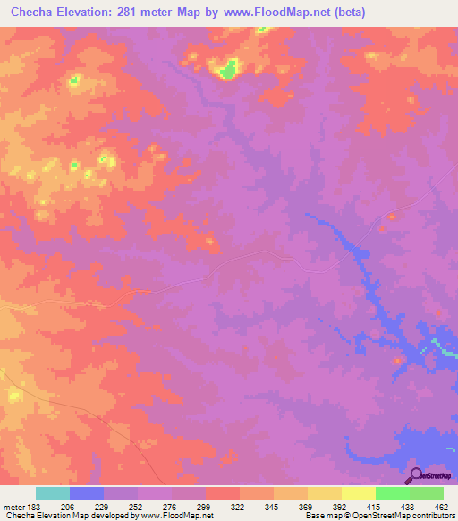Checha,Mozambique Elevation Map
