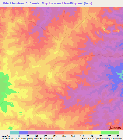 Vita,Mozambique Elevation Map