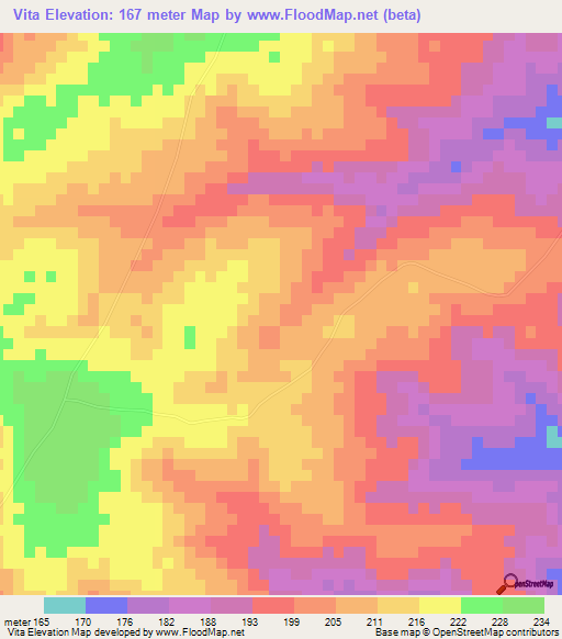 Vita,Mozambique Elevation Map