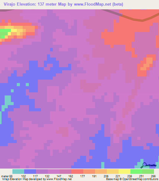 Virajo,Mozambique Elevation Map