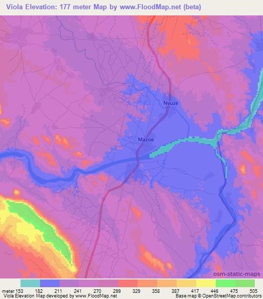 Viola,Mozambique Elevation Map