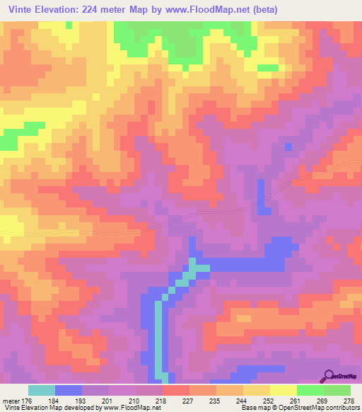 Vinte,Mozambique Elevation Map